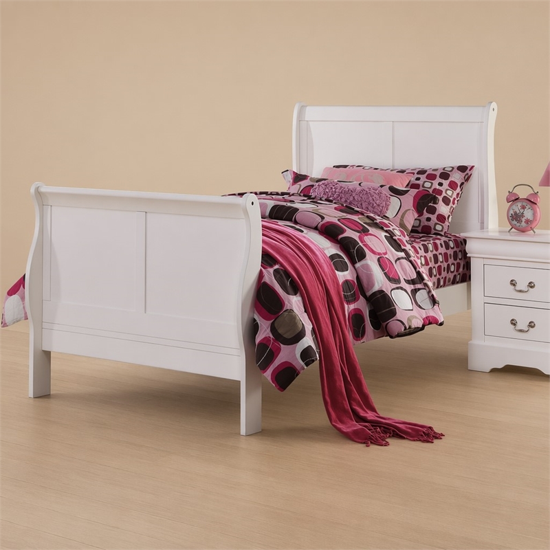 Bowery Hill Twin Wooden Sleigh Bed in White