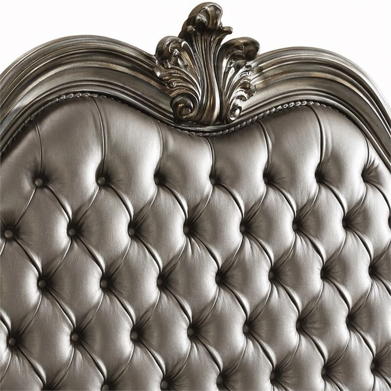 Bowery Hill Faux Leather Tufted Queen Panel Bed in Silver & Platinum