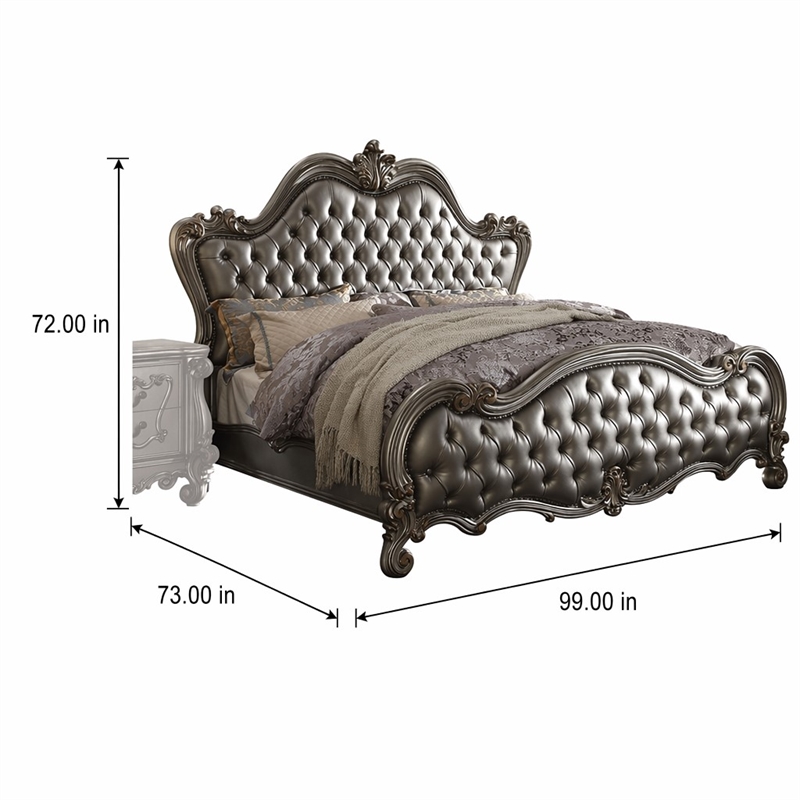 Bowery Hill Faux Leather Tufted Queen Panel Bed in Silver & Platinum