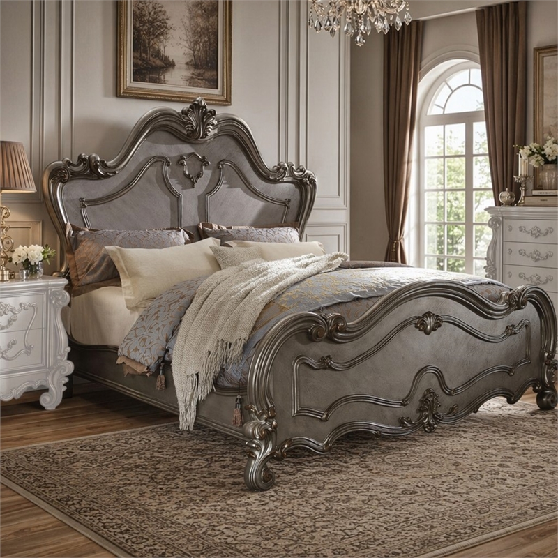 Bowery Hill Wooden Queen Panel Bed in Antique Platinum Finish