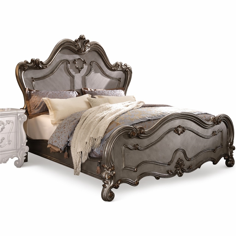 Bowery Hill Wooden Queen Panel Bed in Antique Platinum Finish