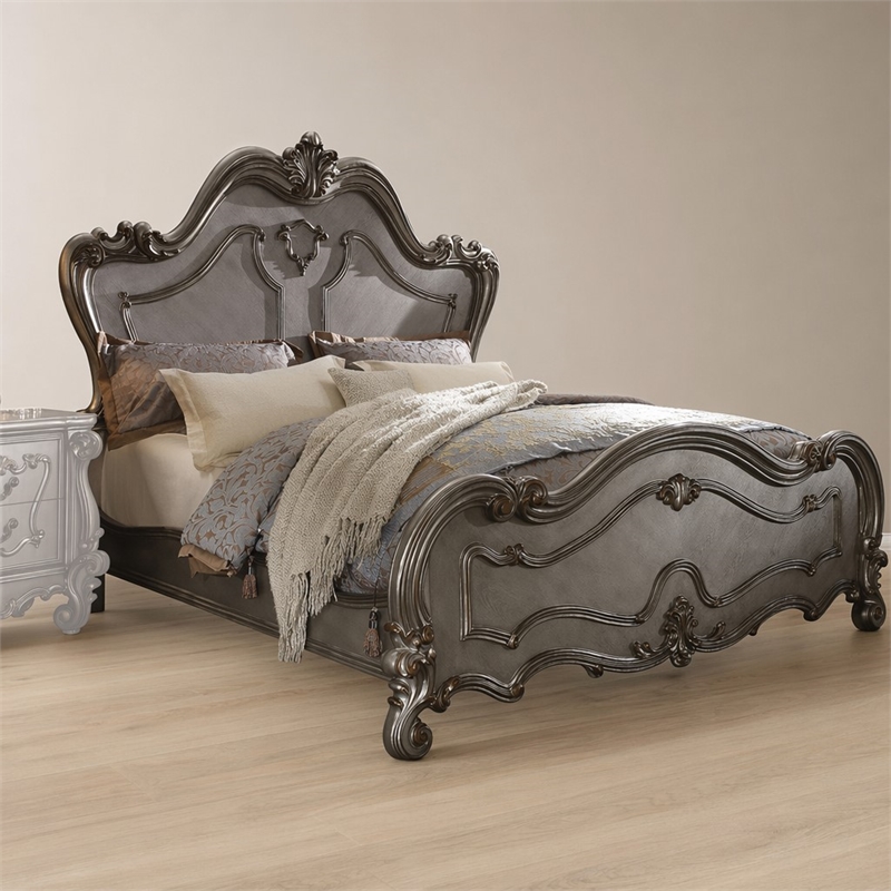 Bowery Hill Wooden Queen Panel Bed in Antique Platinum Finish