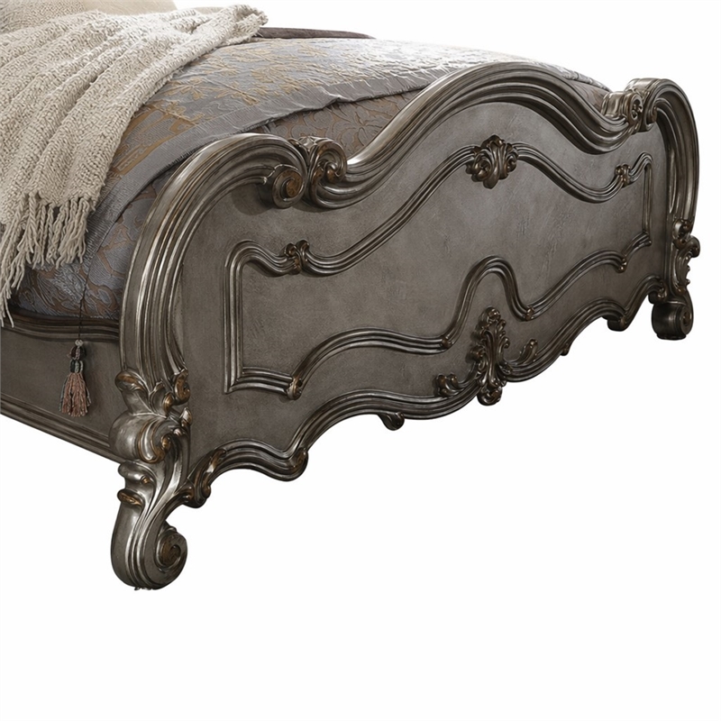 Bowery Hill Wooden Queen Panel Bed in Antique Platinum Finish