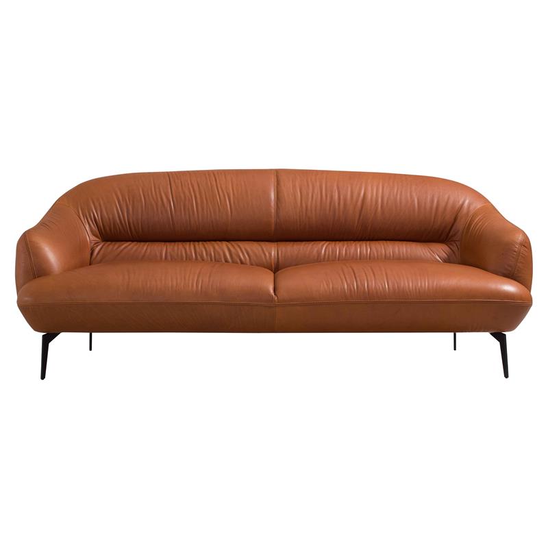 Bowery Hill Upholstery Sofa with Sloped Arms in Cognac Leather