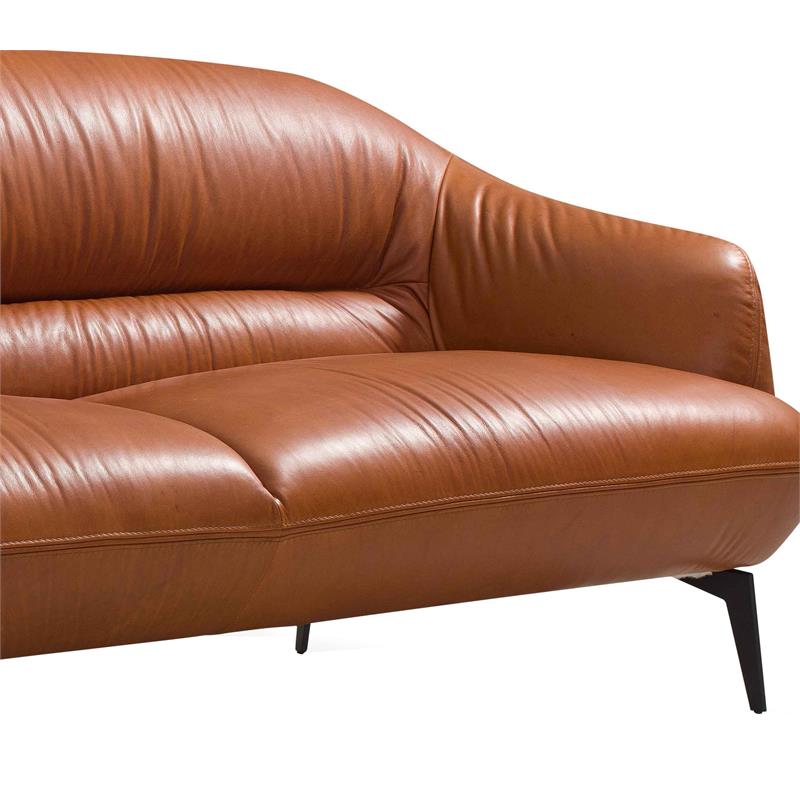 Bowery Hill Upholstery Sofa with Sloped Arms in Cognac Leather