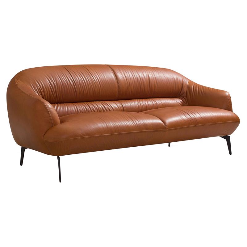 Bowery Hill Upholstery Sofa with Sloped Arms in Cognac Leather