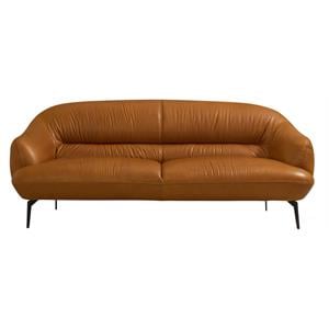 Bowery Hill Upholstery Loveseat with Sloped Arms in Cognac Leather