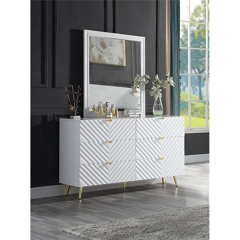 Bowery Hill 6-Drawer Wooden Dresser with High Gloss Finish in White