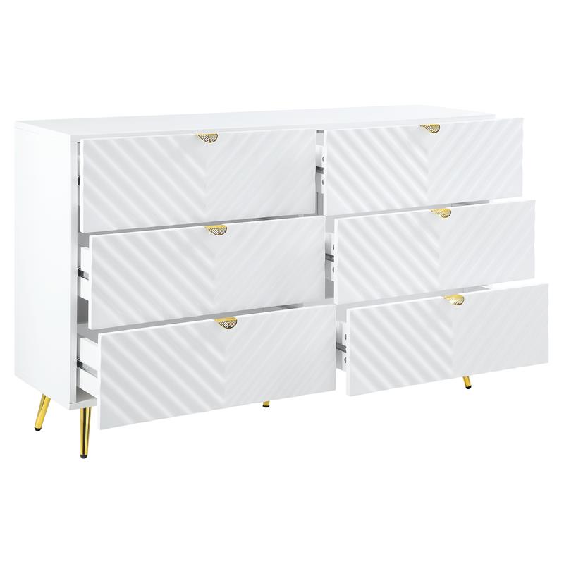 Bowery Hill 6-Drawer Wooden Dresser with High Gloss Finish in White