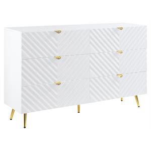 Bowery Hill 6-Drawer Wooden Dresser with High Gloss Finish in White