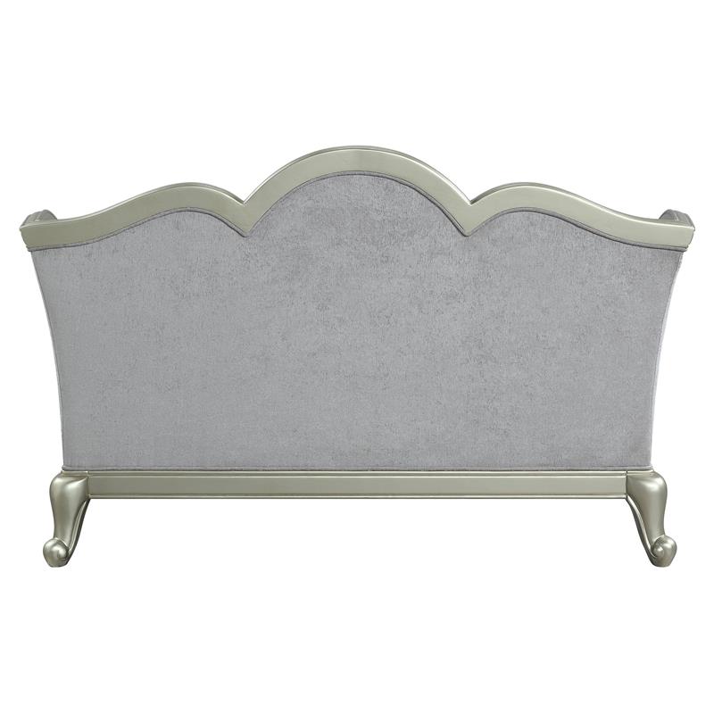 Bowery Hill Loveseat with 4 Pillows in Light Gray Fabric and Champagne