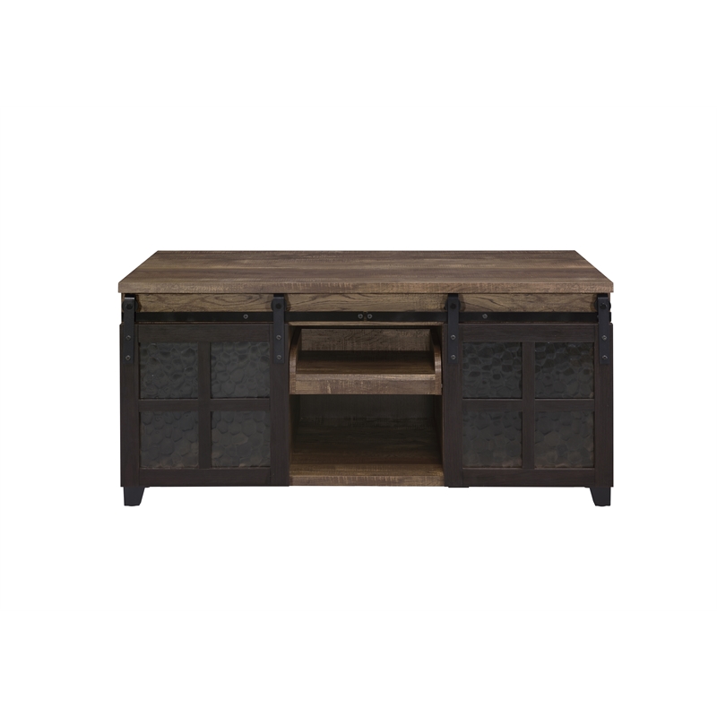 Bowery Hill Coffee Table with Sliding Barn Doors in Rustic Oak and Black