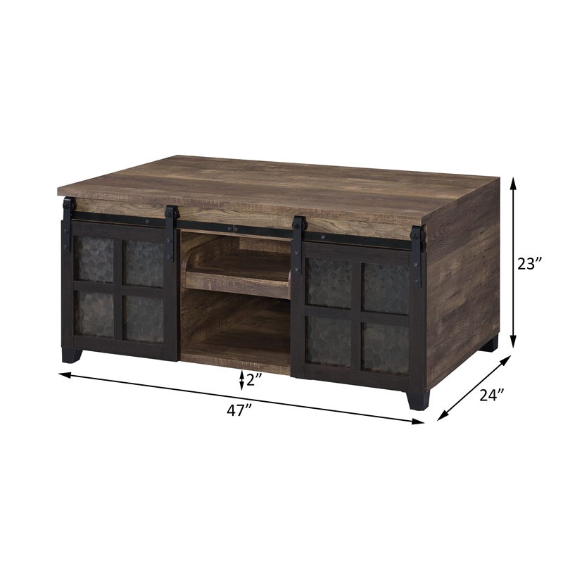 Bowery Hill Coffee Table with Sliding Barn Doors in Rustic Oak and Black