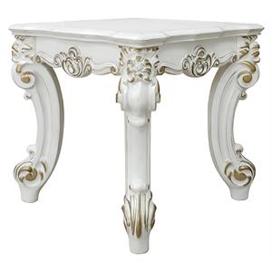 Bowery Hill Wooden End Table with Scrolled Leg in Antique Pearl