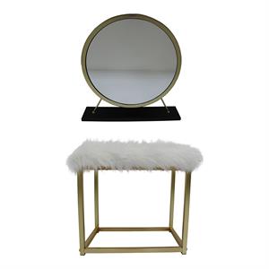 Bowery Hill Vanity Mirror and Stool Set in Black and Brass Metal