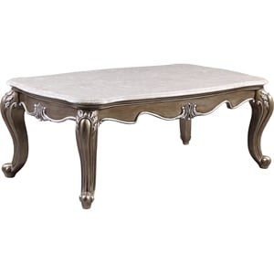 Bowery Hill Elozzol Coffee Table in Marble Top and Antique Bronze Finish