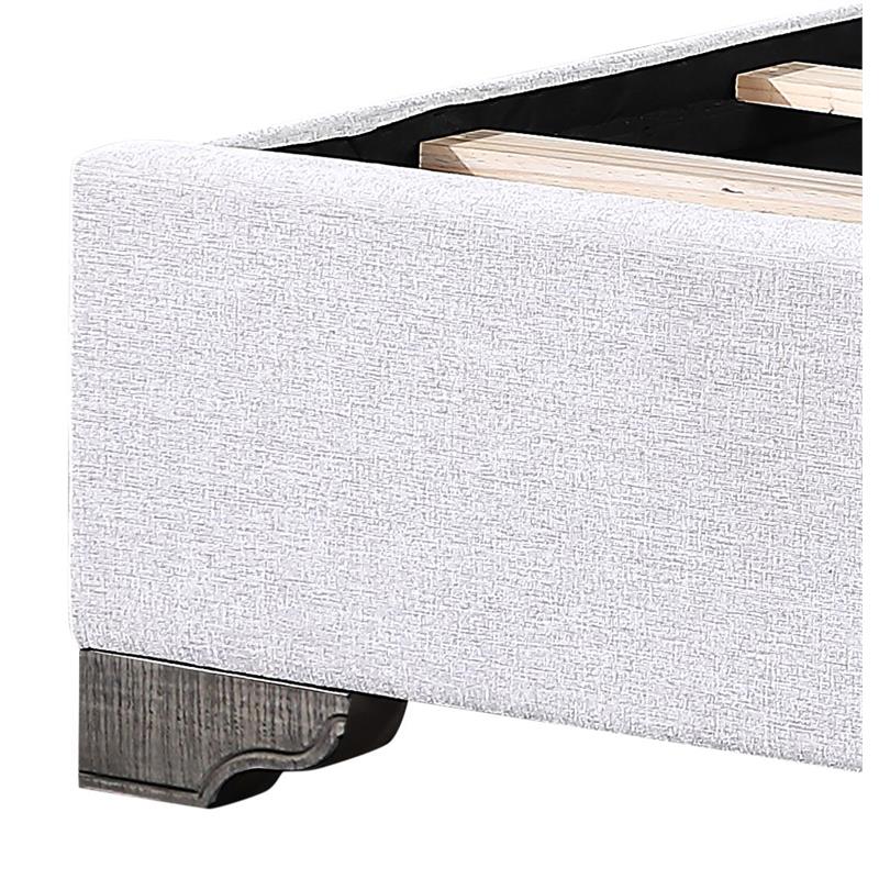Bowery Hill Tan Tufted Fabric Eastern King Platform Bed with Nailhead Trim