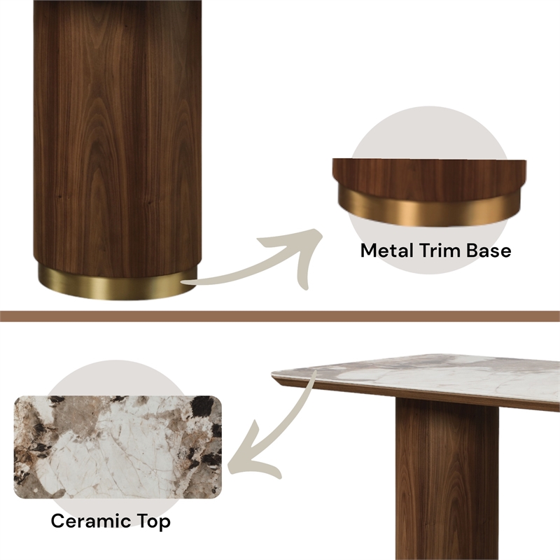 Bowery Hill Wooden Dining Table with Ceramic Top & Walnut Finish
