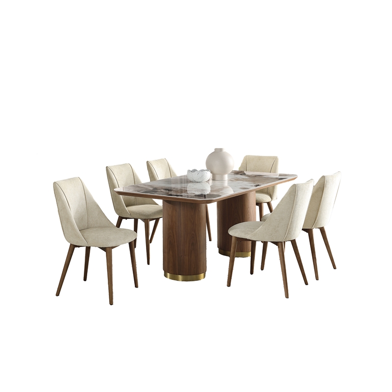Bowery Hill Wooden Dining Table with Ceramic Top & Walnut Finish