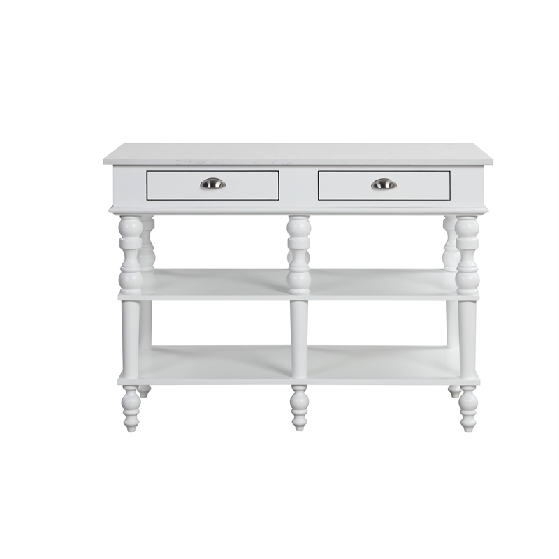 Bowery Hill Rorratt Kitchen Island with Marble Top in White Finish