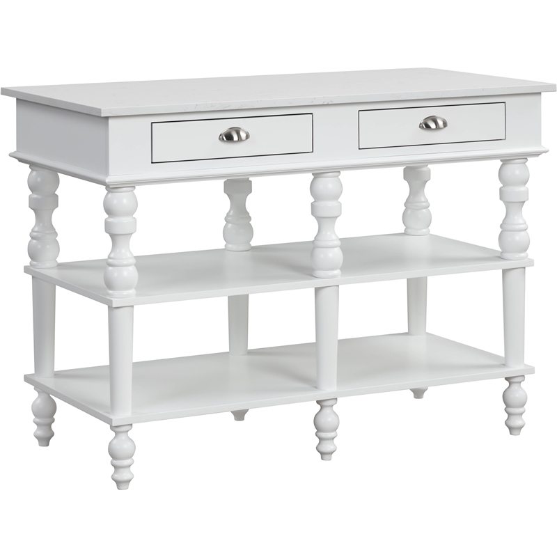 Bowery Hill Rorratt Kitchen Island with Marble Top in White Finish