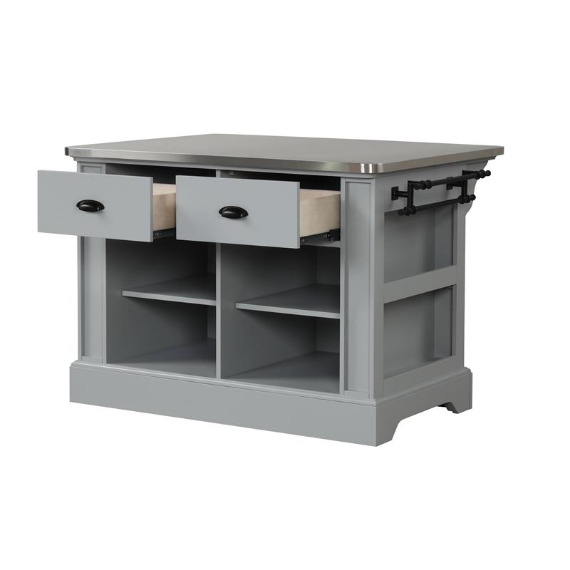 Bowery Hill Urrur Kitchen Island with Gray Base and Stainless Steel Top