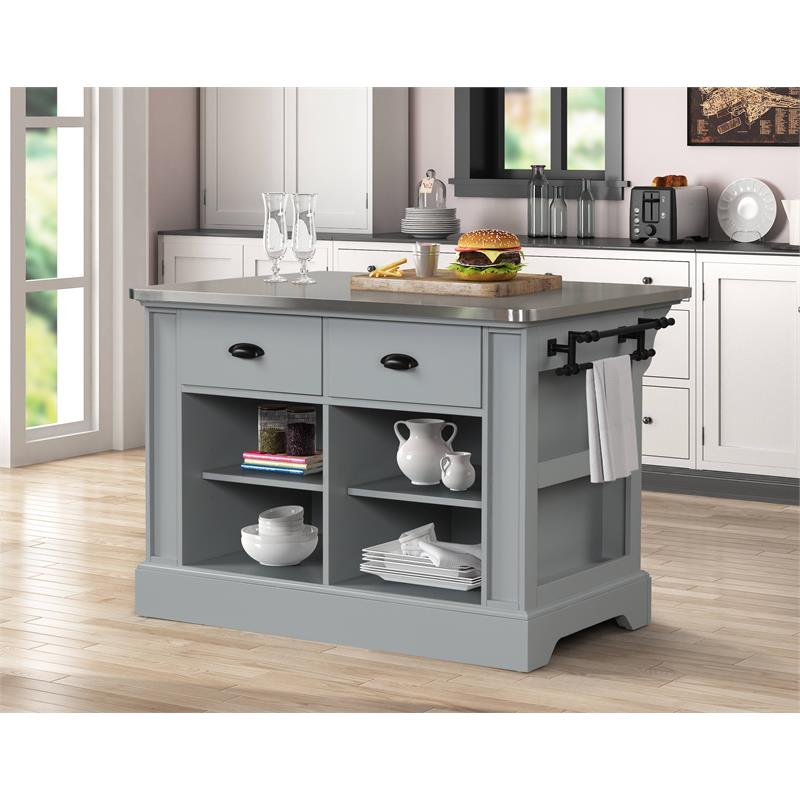 Bowery Hill Urrur Kitchen Island with Gray Base and Stainless Steel Top