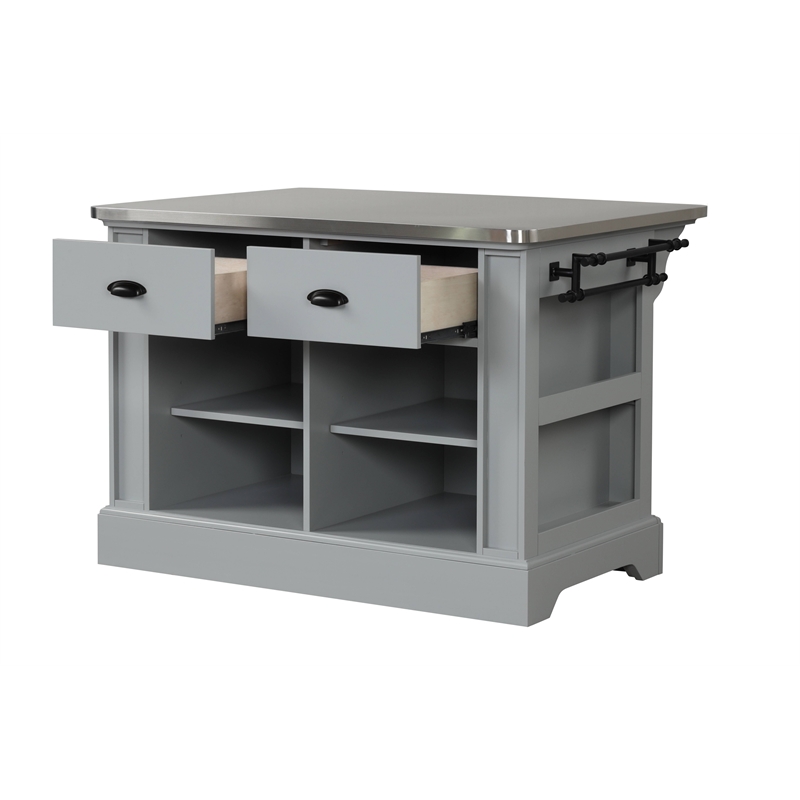 Bowery Hill Urrur Kitchen Island with Gray Base and Stainless Steel Top