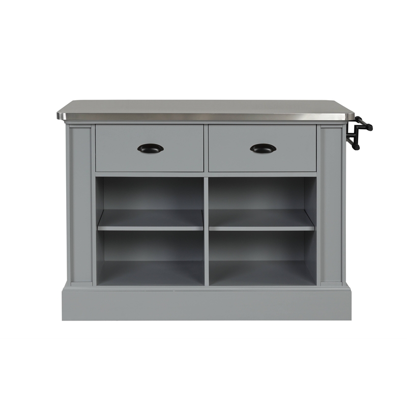 Bowery Hill Urrur Kitchen Island with Gray Base and Stainless Steel Top