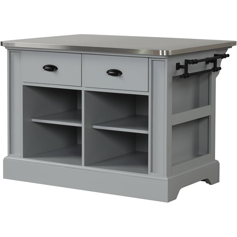 Bowery Hill Urrur Kitchen Island with Gray Base and Stainless Steel Top