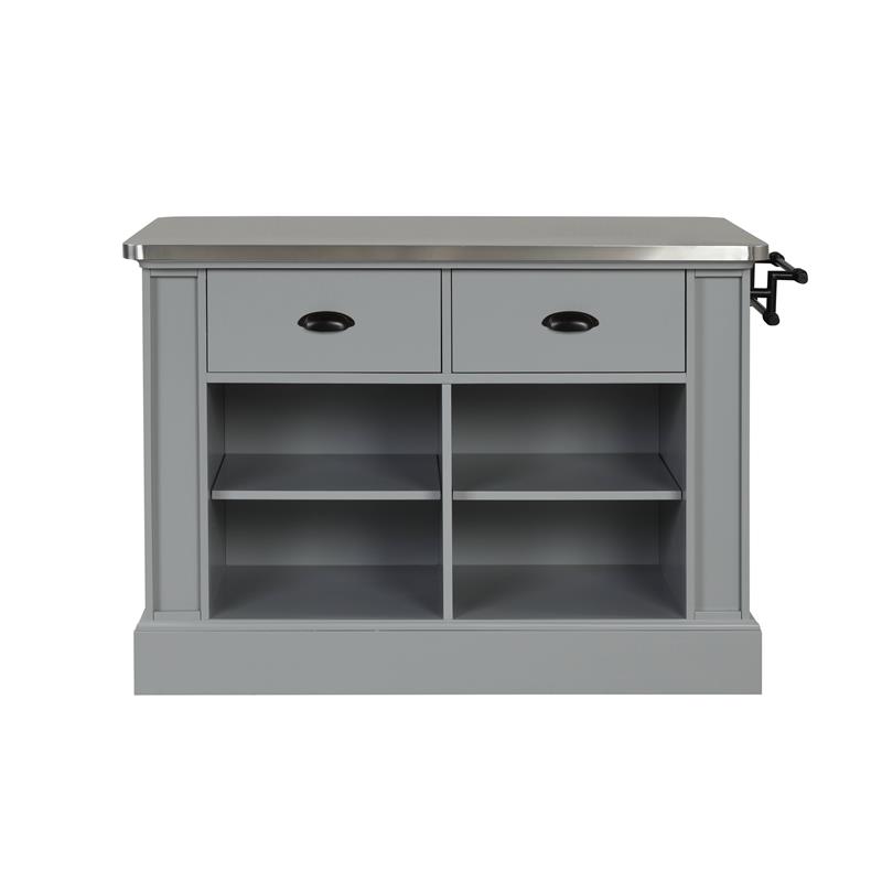 Bowery Hill Urrur Kitchen Island with Gray Base and Stainless Steel Top
