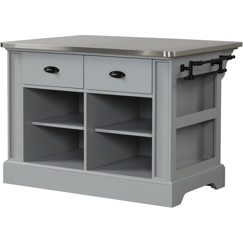 Bowery Hill Urrur Kitchen Island with Gray Base and Stainless Steel Top