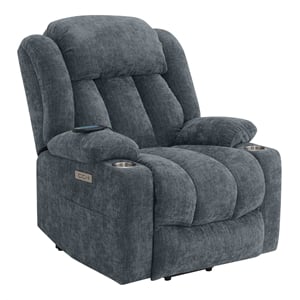 Bowery Hill Velvet Power Recliner with Lift/Heating/Massage in Blue