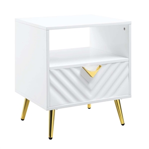 Bowery Hill End Table with Drawer and Open Shelf in White High Gloss Finish