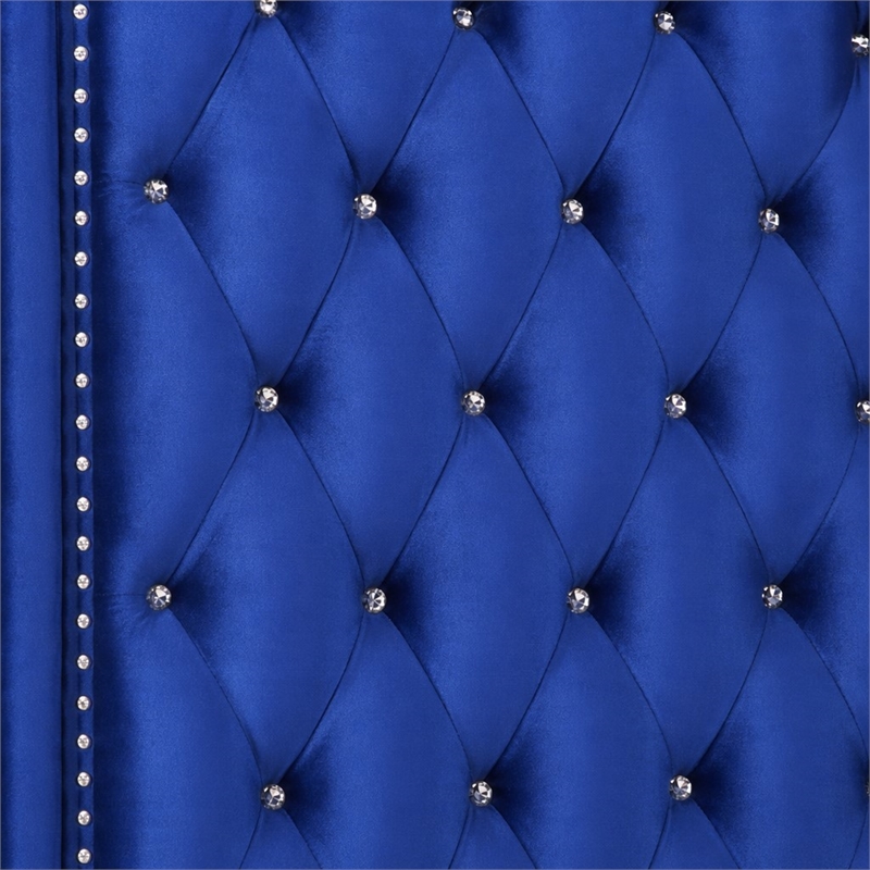 Bowery Hill Queen Bed in Blue Velvet with Oversized Tufted Headboard