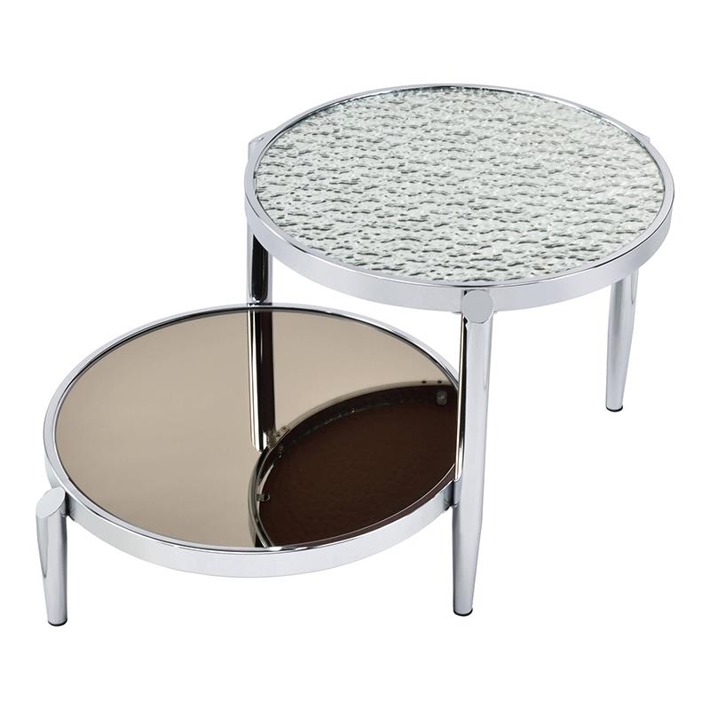 Bowery Hill Round Glass Coffee Table with Chrome Frame