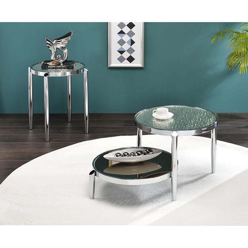 Bowery Hill Round Glass Coffee Table with Chrome Frame