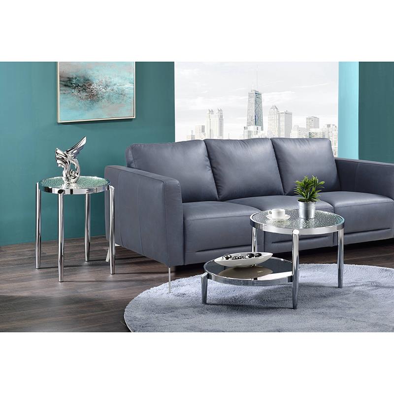 Bowery Hill Round Glass Coffee Table with Chrome Frame