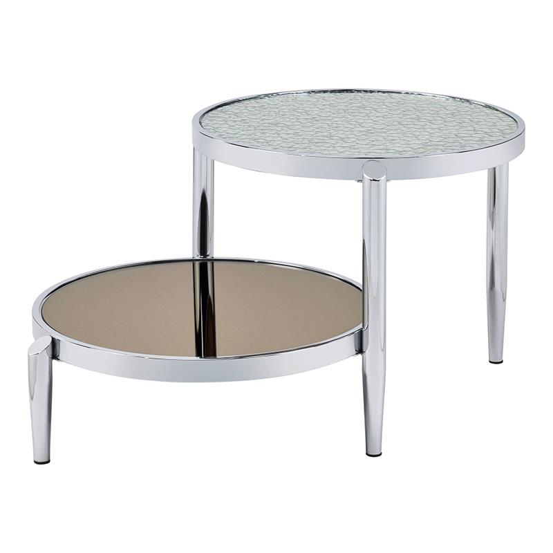 Bowery Hill Round Glass Coffee Table with Chrome Frame