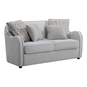 Bowery Hill Beige Linen Loveseat with Nailhead Trim and Pillows