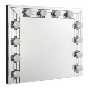 Bowery Hill Square Mirrored Wall Decor with Faux Diamonds and Lights