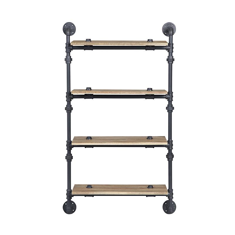 Bowery Hill Wall Rack with 4 Wooden Shelves in Oak and Sandy Black