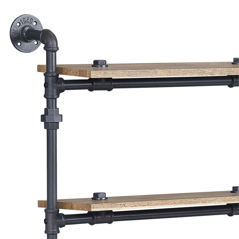 Bowery Hill Wall Rack with 4 Wooden Shelves in Oak and Sandy Black