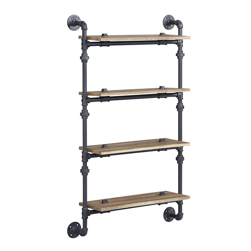 Bowery Hill Wall Rack with 4 Wooden Shelves in Oak and Sandy Black