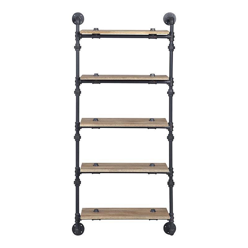 Bowery Hill Wall Rack with 5 Wooden Shelves in Oak and Sandy Black