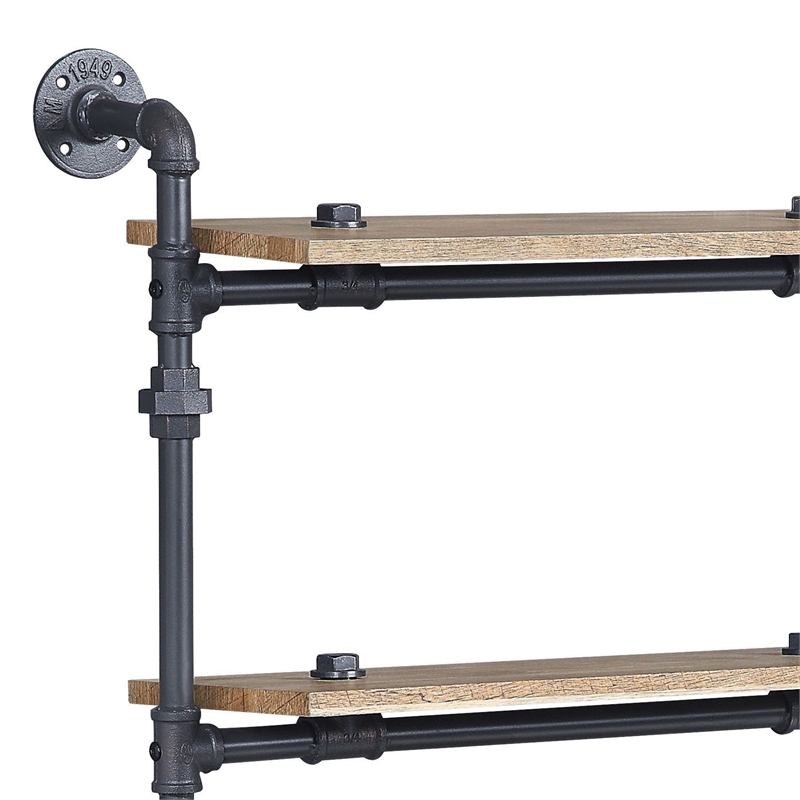 Bowery Hill Wall Rack with 5 Wooden Shelves in Oak and Sandy Black