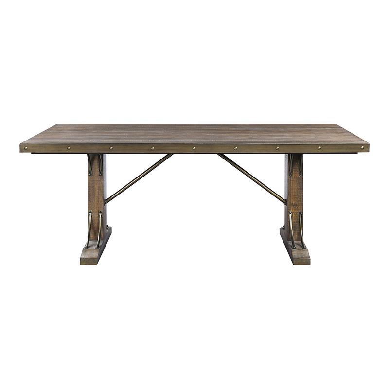 Bowery Hill Wooden Dining Table with Double Pedestal Base in Weathered Cherry