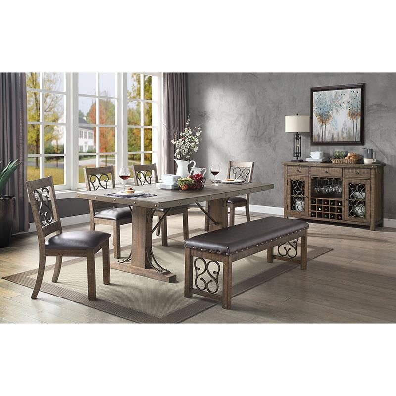 Bowery Hill Wooden Dining Table with Double Pedestal Base in Weathered Cherry