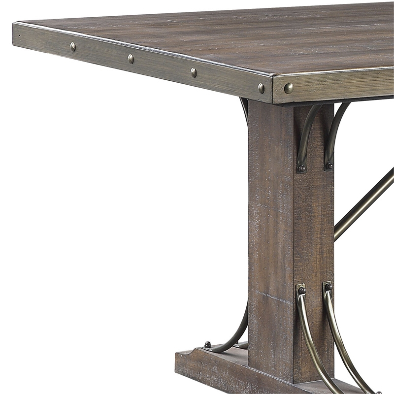 Bowery Hill Wooden Dining Table with Double Pedestal Base in Weathered Cherry