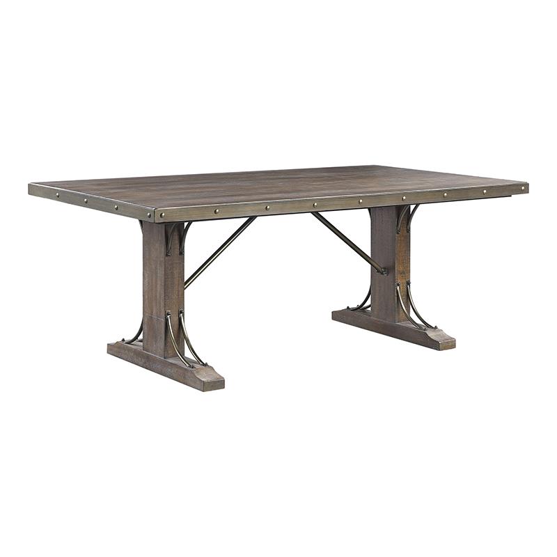 Bowery Hill Wooden Dining Table with Double Pedestal Base in Weathered Cherry